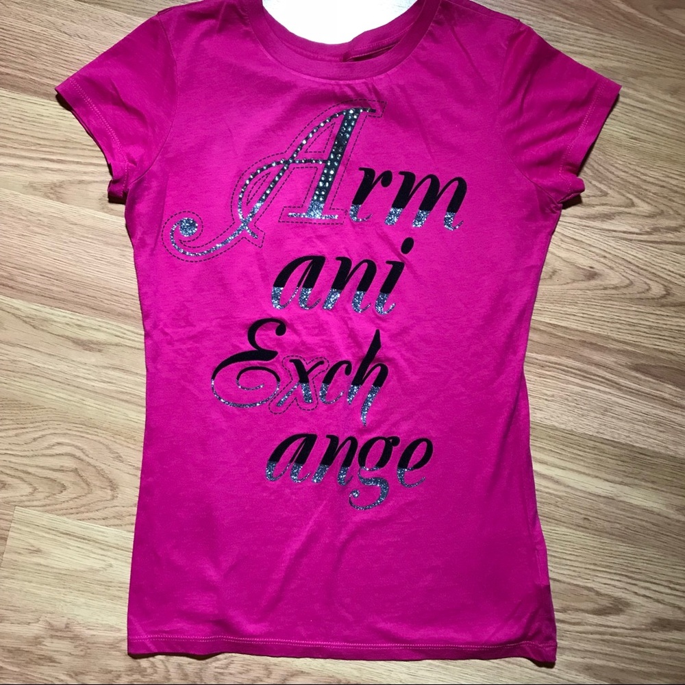 Armani Exchange Rhinestone & Suede Logo Tee